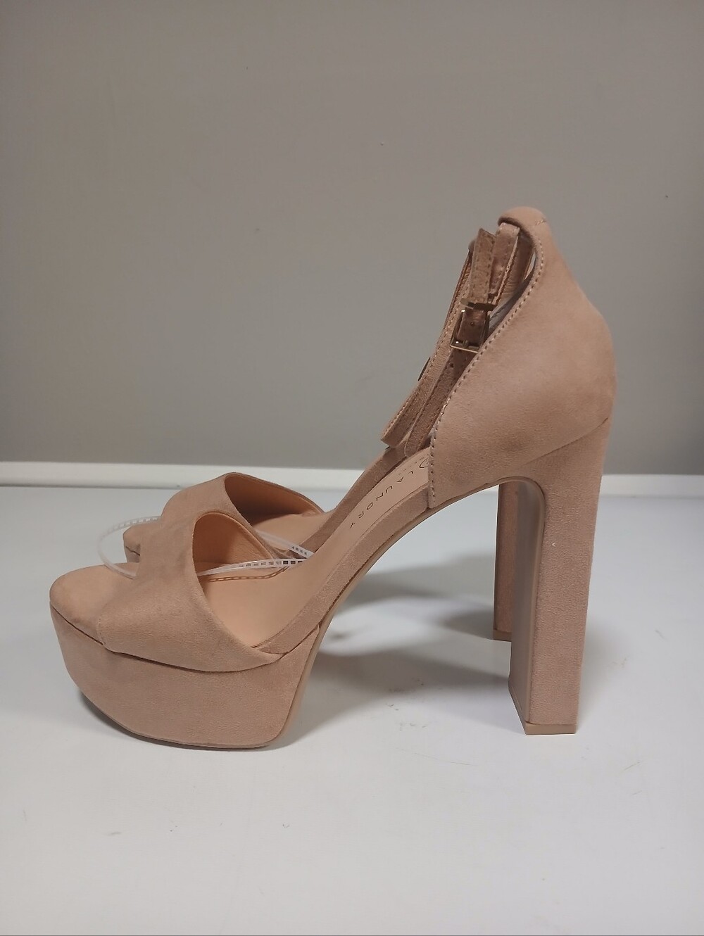 Nude Suede Feel Ankle Strap Platform Sandal 10 NWOT